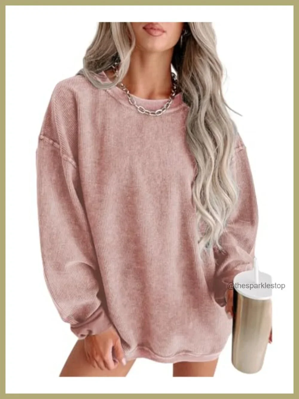 Oversized Corduroy Crewneck Sweatshirt Women Pullover Drop Shoulder Casual